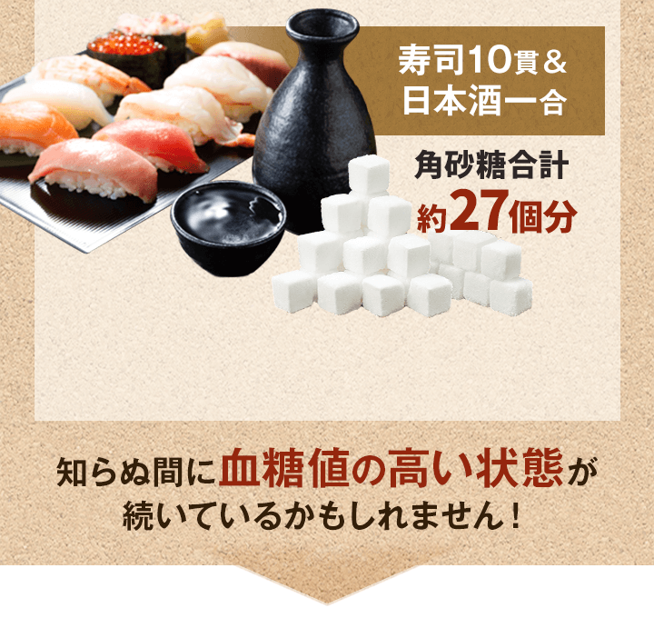 寿司と日本酒は角砂糖合計27個分