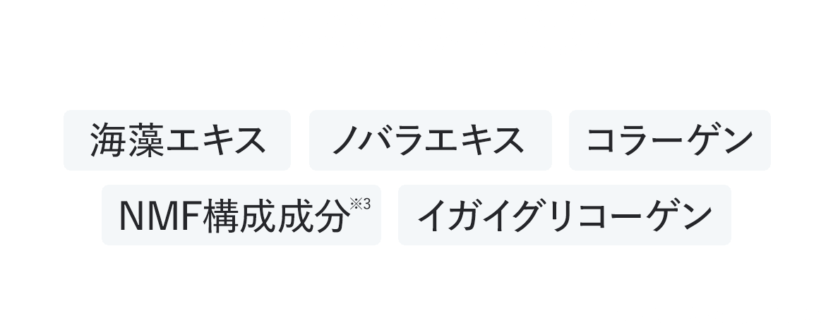 5つの保湿成分 海藻エキス、ノイバラエキス、コラーゲン、NMF構成成分、ガイグリコーゲン