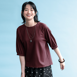 涼美コット・ギャザースリーブカットソー