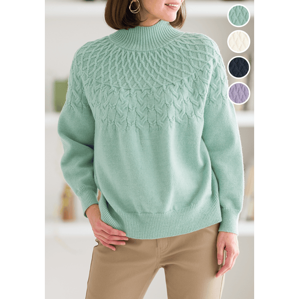 【HYEON】ヘヨン 求心編み ボンボンニット ボトルネック ウール混 ホワイト HYEON】ヘヨン 求心編み ボンボンニット ボトルネック ウール混