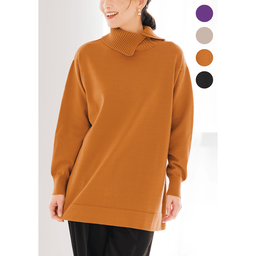 スリット入りタートルニットチュニック（吸湿発熱）