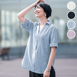 ソフトダブルガーゼ・半袖マチ付きスキッパーシャツ