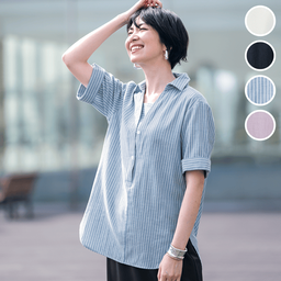 ソフトダブルガーゼ・半袖マチ付きスキッパーシャツ