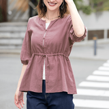 ソフトダブルガーゼ・リネン混ブラウス