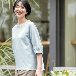 涼美コット・ギャザースリーブカットソー