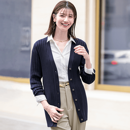 イタリア糸・洗える細見えロングカーディガン（コフィル）