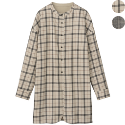 こっそりあったか裏フリース・チェック柄ロングシャツ