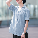 ソフトダブルガーゼ・半袖マチ付きスキッパーシャツ