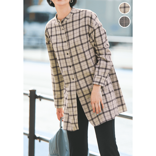 こっそりあったか裏フリース・チェック柄ロングシャツ | ワンピース