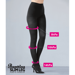 バンビーナスリムレッグ・80デニールパイル着圧カラーリブタイツ（ストレッチ発熱）