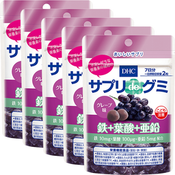 サプリdeグミ 鉄＋葉酸＋亜鉛 グレープ味 7日分 5個セット