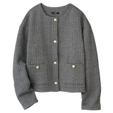 裏フリース・チェックジャカードカーディガン