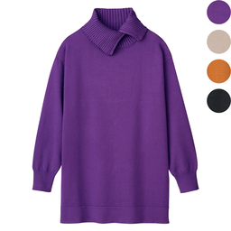 スリット入りタートルニットチュニック（吸湿発熱）