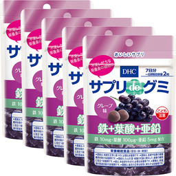 サプリdeグミ 鉄＋葉酸＋亜鉛 グレープ味 7日分 5個セット