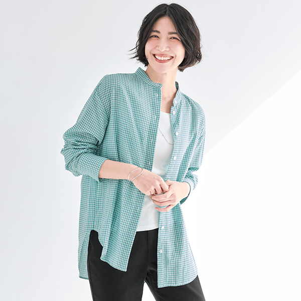 ソフトダブルガーゼ・バンドカラーシャツ | シャツ/ブラウス通販のDHC