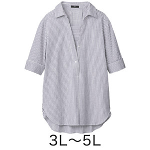 ストレッチダブルガーゼ 大人の美人シャツ 5分袖 大きいサイズ 通販 ファッションのdhc