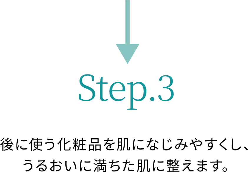 Step3　保湿成分の浸透を助け、肌にうるおいを与えます。