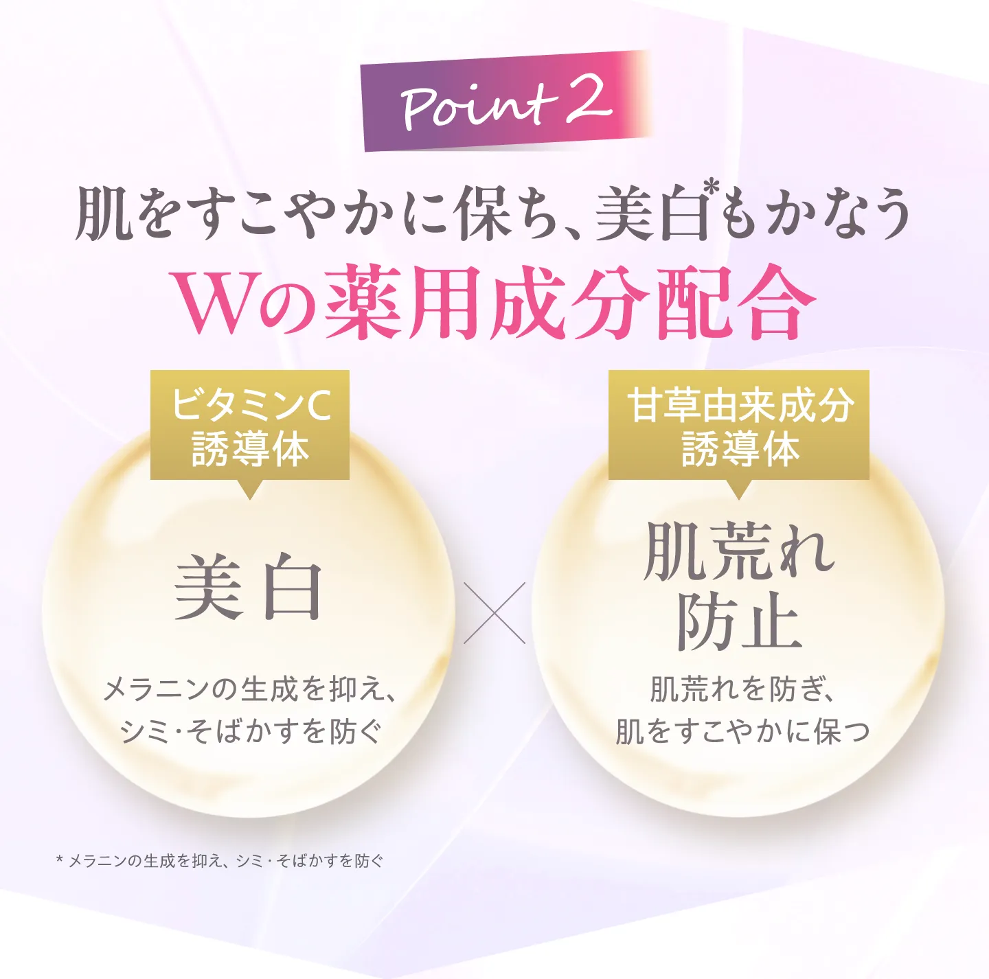 Point2 肌をすこやかに保ち美白もかなうWの薬用成分配合