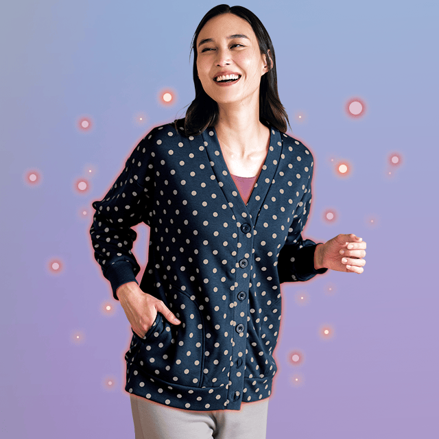 めぐり習慣・裏ボアなめらかカーデ（遠赤）