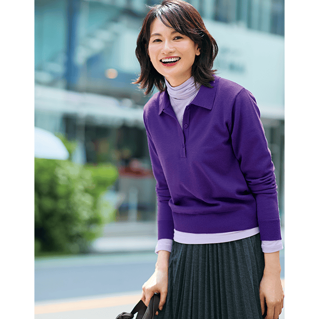 大人の上品ニットポロ（長袖）
