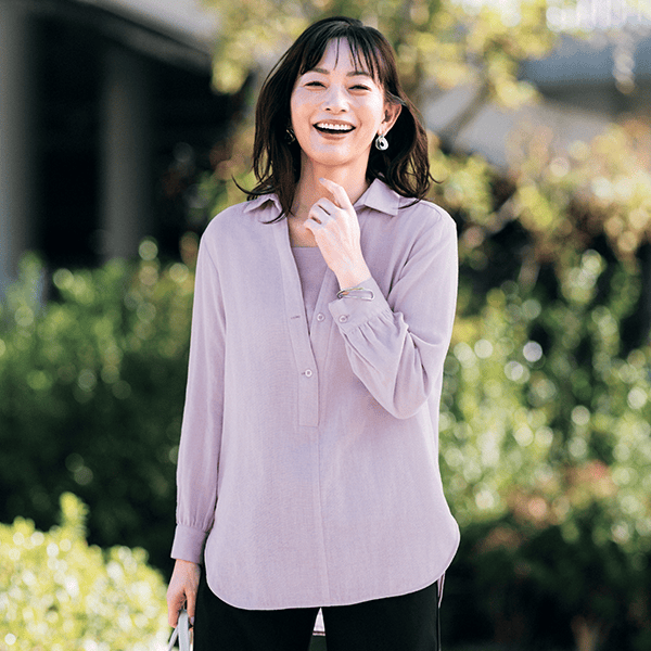 ソフトダブルガーゼ・マチ付きスキッパーシャツ