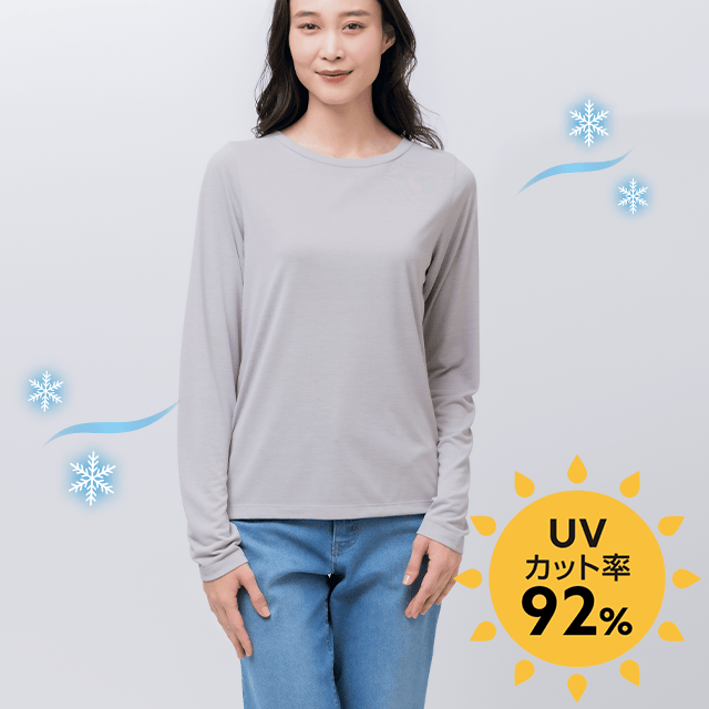 涼しいＵＶ対策インナー・丸首長袖（指穴付き）